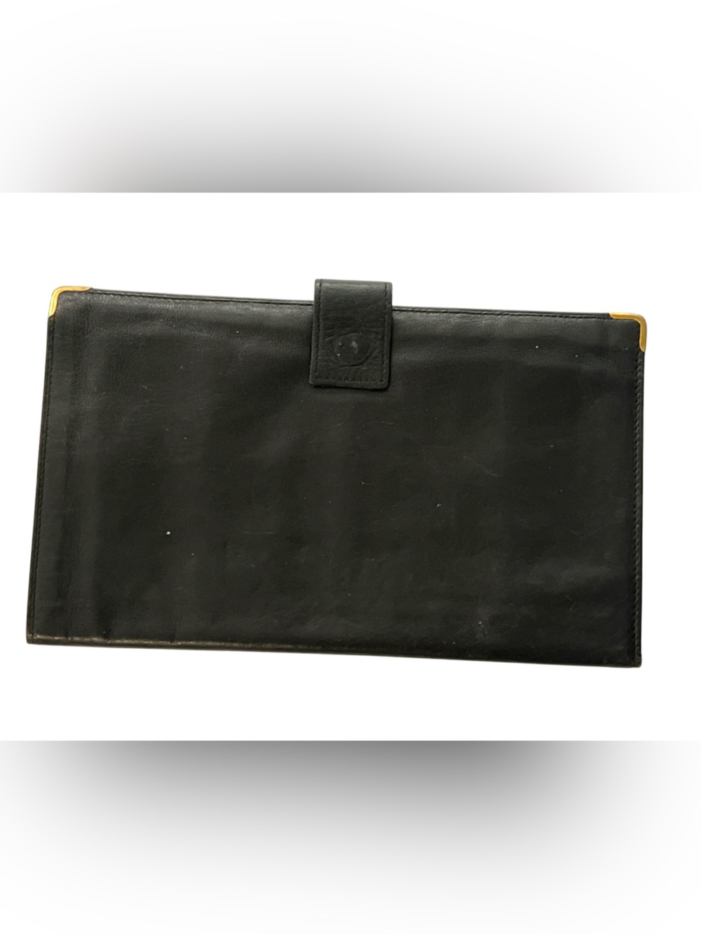 Vintage Black leather wallet Folio Case with Gold Corner Accents Made in Italy